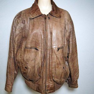Vintage womens brown genuine leather bomber jacket, Large